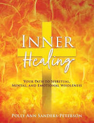 Book cover with a yellow cross and fiery orange background, titled 'Inner Healing' by Polly Ann Sanders Peterson.