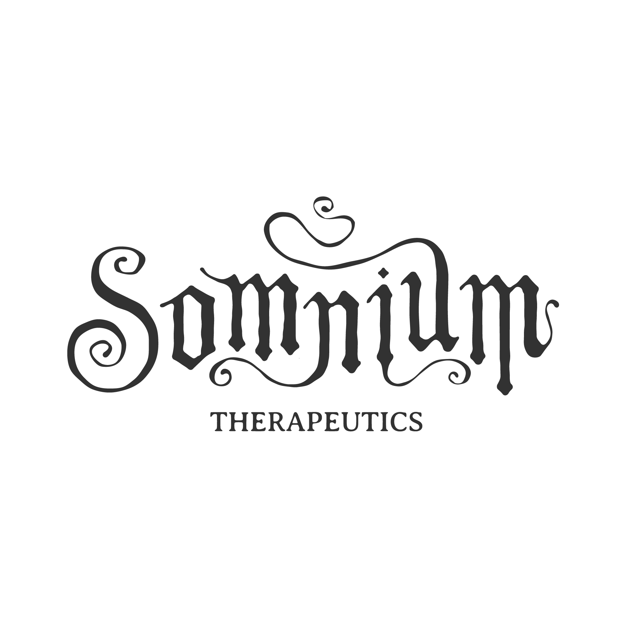 Black logo with stylized text 'Somnium' and smaller text 'THERAPEUTICS' below.
