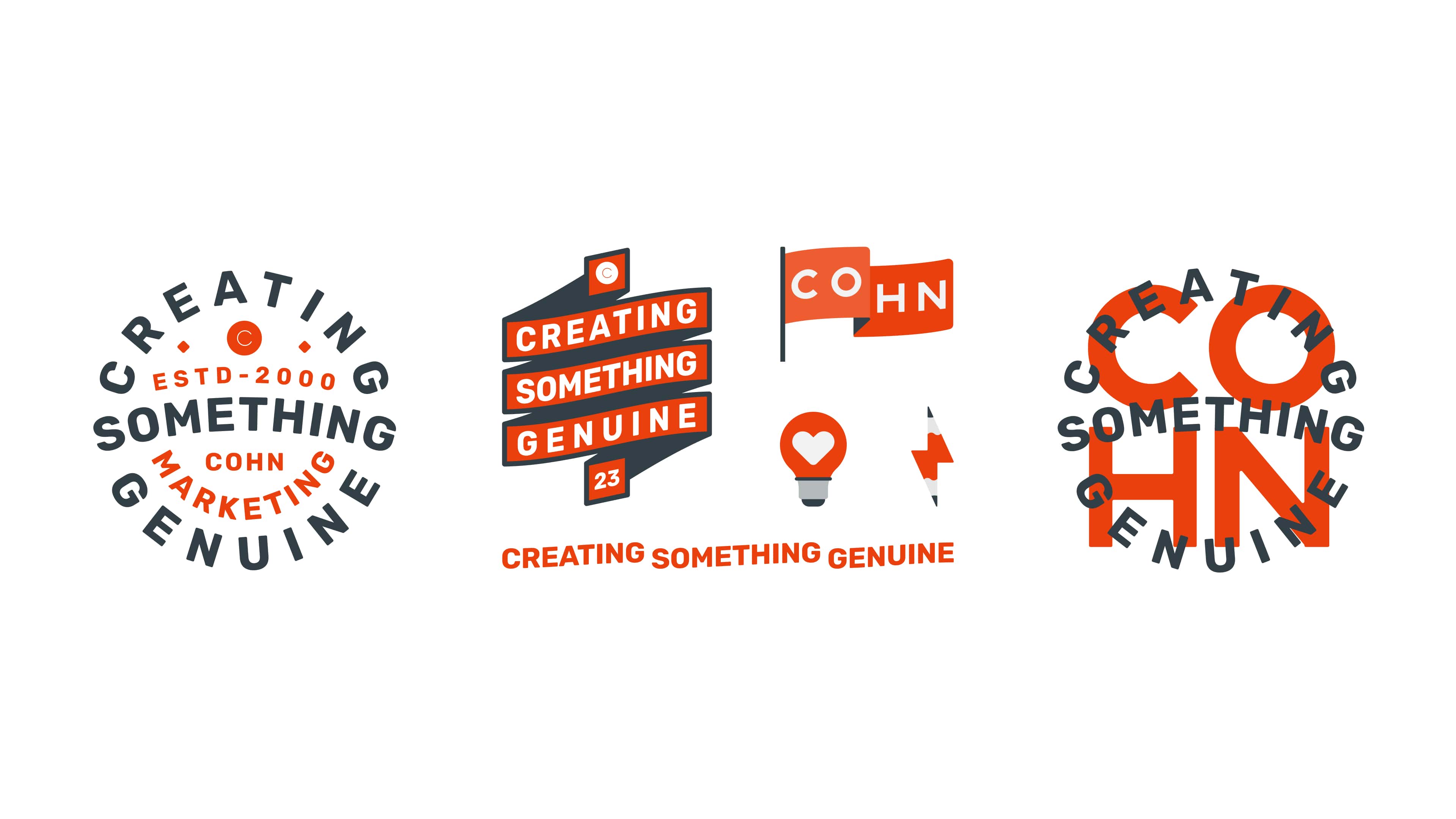 Three logos with text: 'Creating Something Genuine' and 'Creating Something Genuine' in circular and rectangular designs.