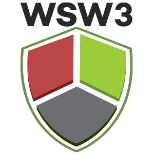 Shield emblem with red, green, and gray sections, and the text 'WSW3' above it.