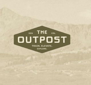 Logo with text 'The Outpost' and tagline 'Train. Elevate. Explore.' on a beige background.