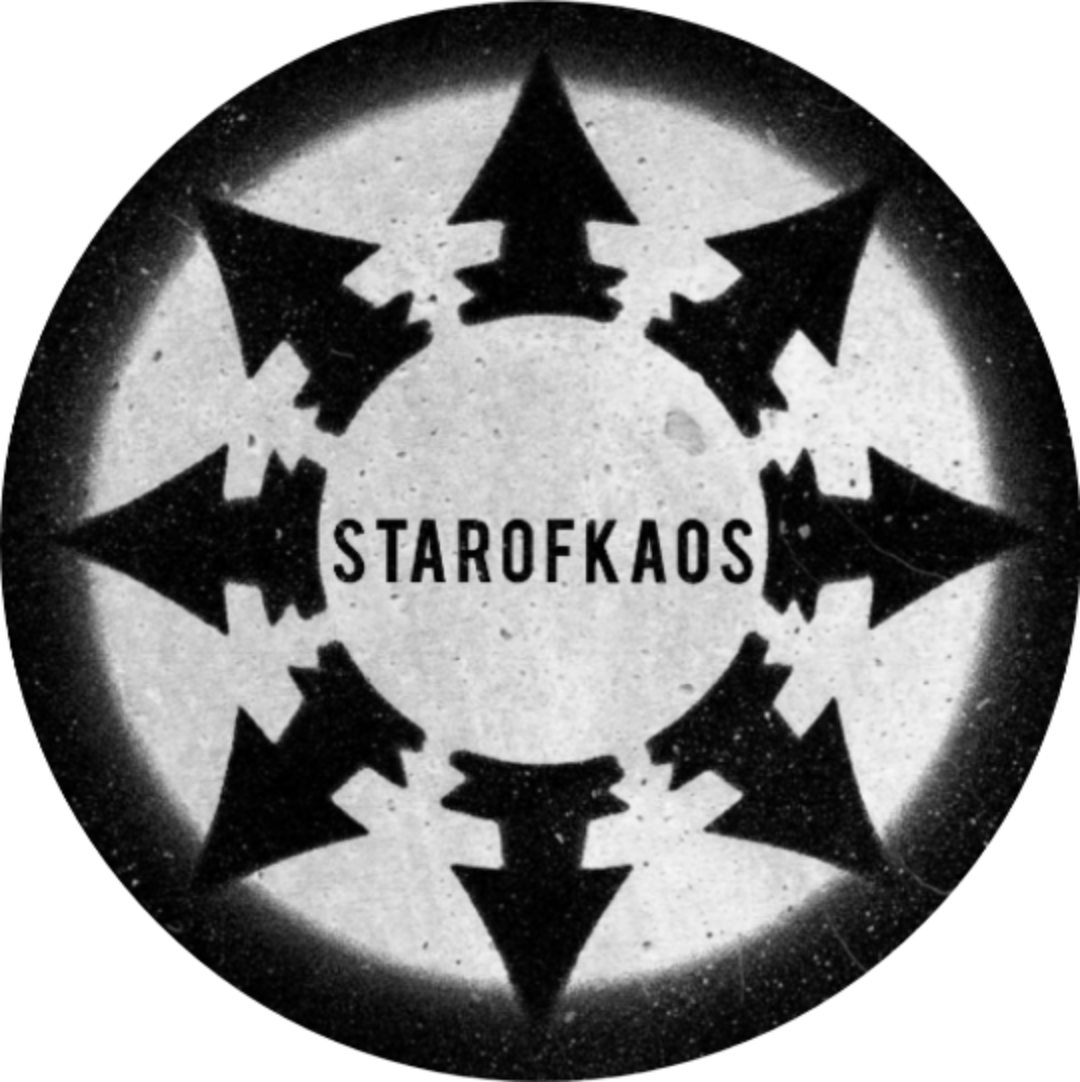 Black arrows pointing outward in a circle around the word 'STAROFKAOS' on a white background.