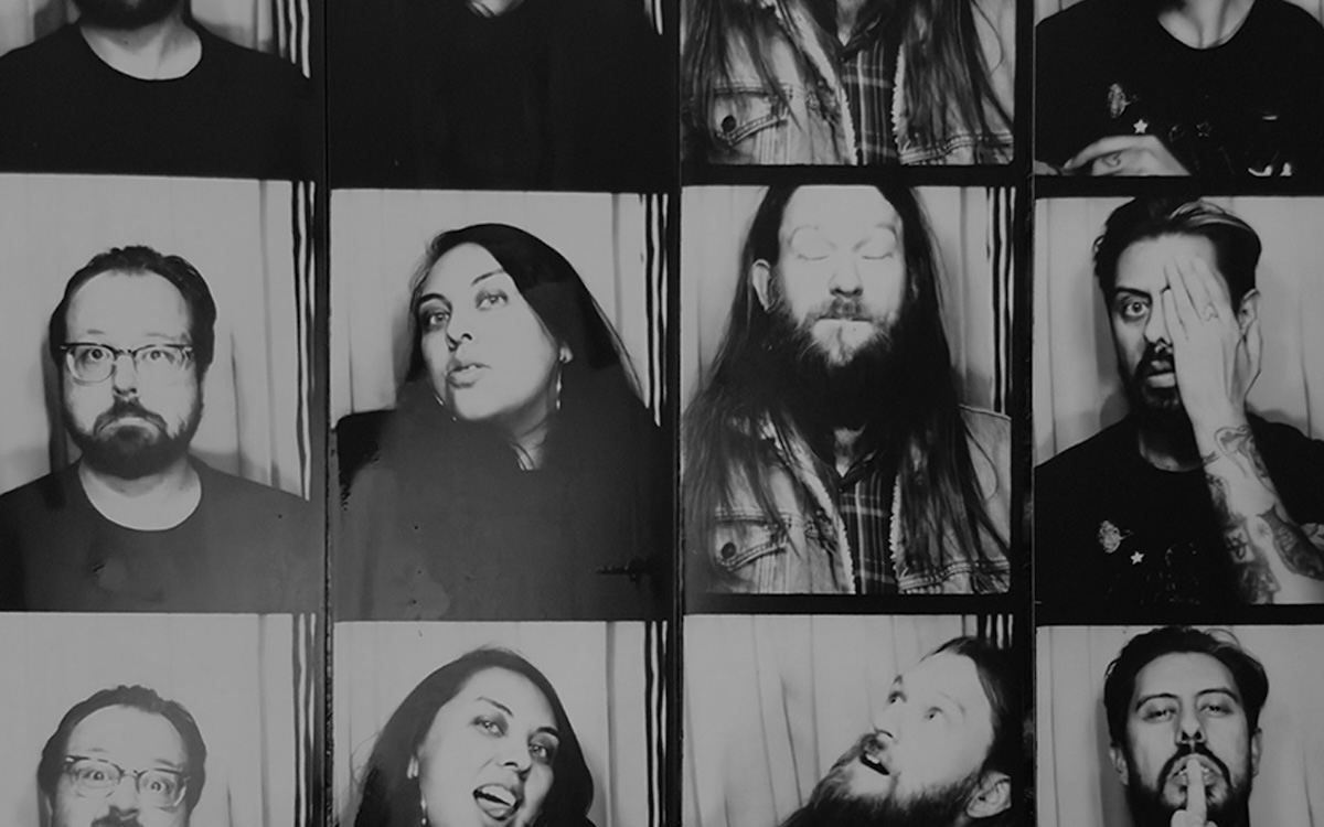Grid of nine black-and-white photos of people with various facial expressions and poses.