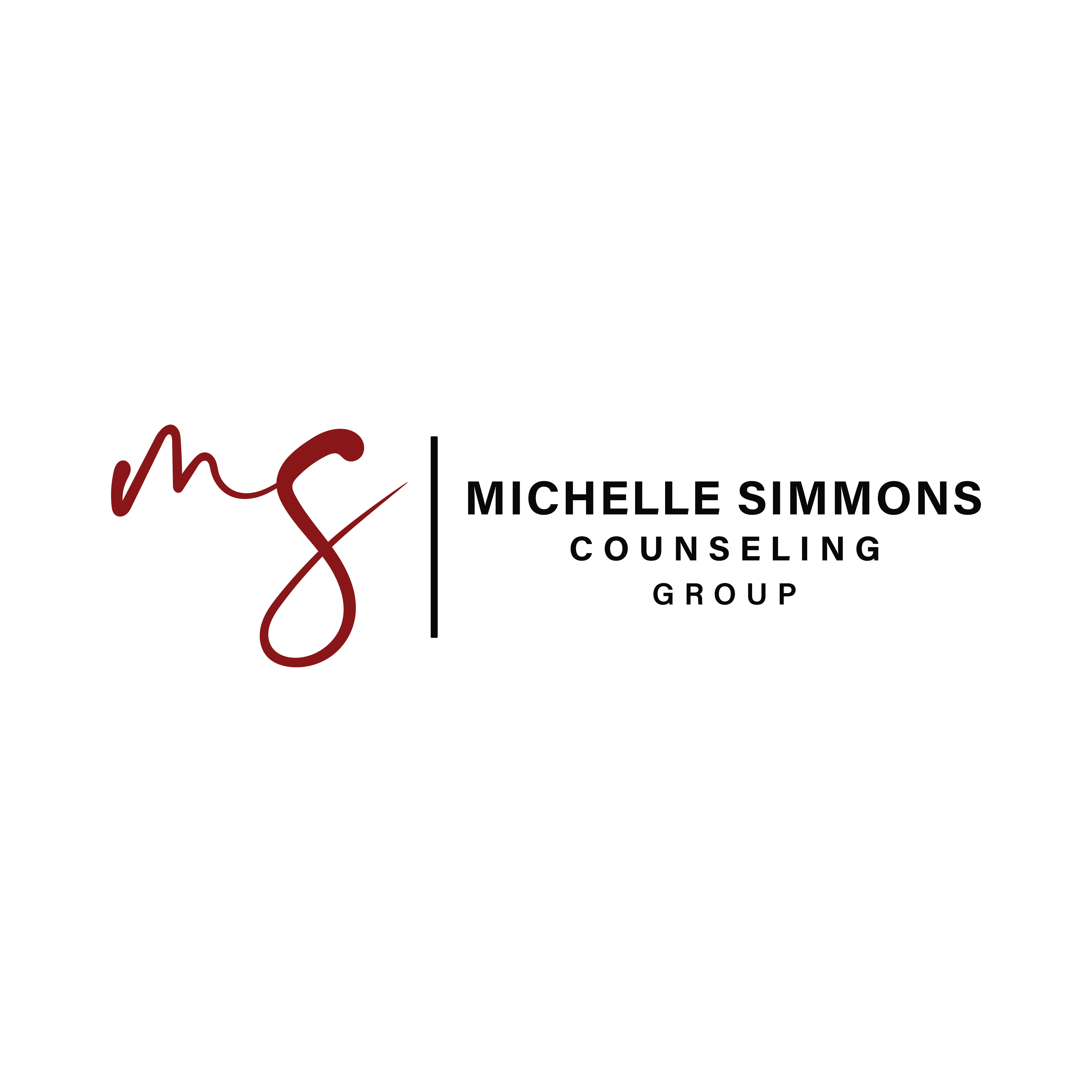 Logo with red cursive initials and black text reading 'Michelle Simmons Counseling Group'.